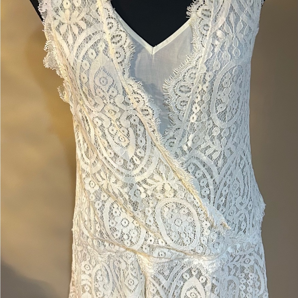 Free People Ivory Lace V-Neck Slip Dress